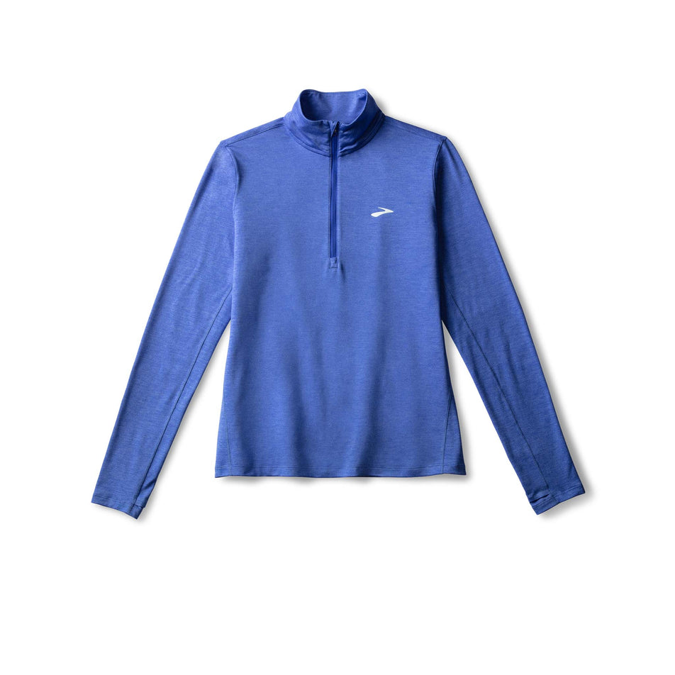 Front view of the Brooks Women's Dash 1/2 Zip 2.0 in the Htr Bluebell colourway. (8575029280930)