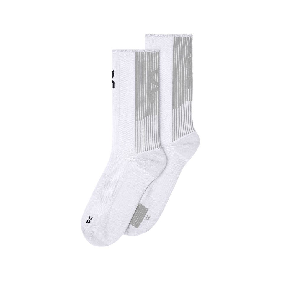 A pair of On Unisex Performance Run Sock High in the White/Glacier colourway. (8717343522978)
