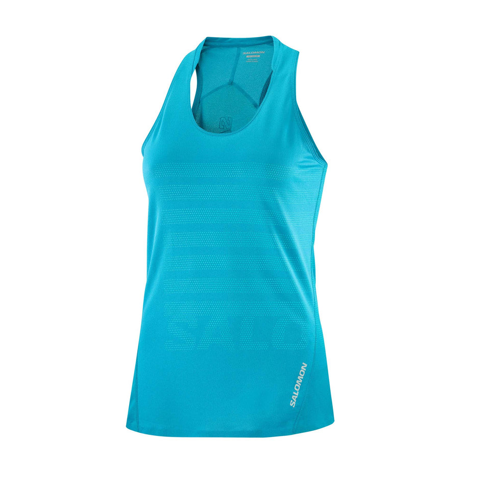 Front of a Salomon Women's Sense Aero GFX Singlet in the Tahitian Tide/Peacock Blue colourway (8157872914594)