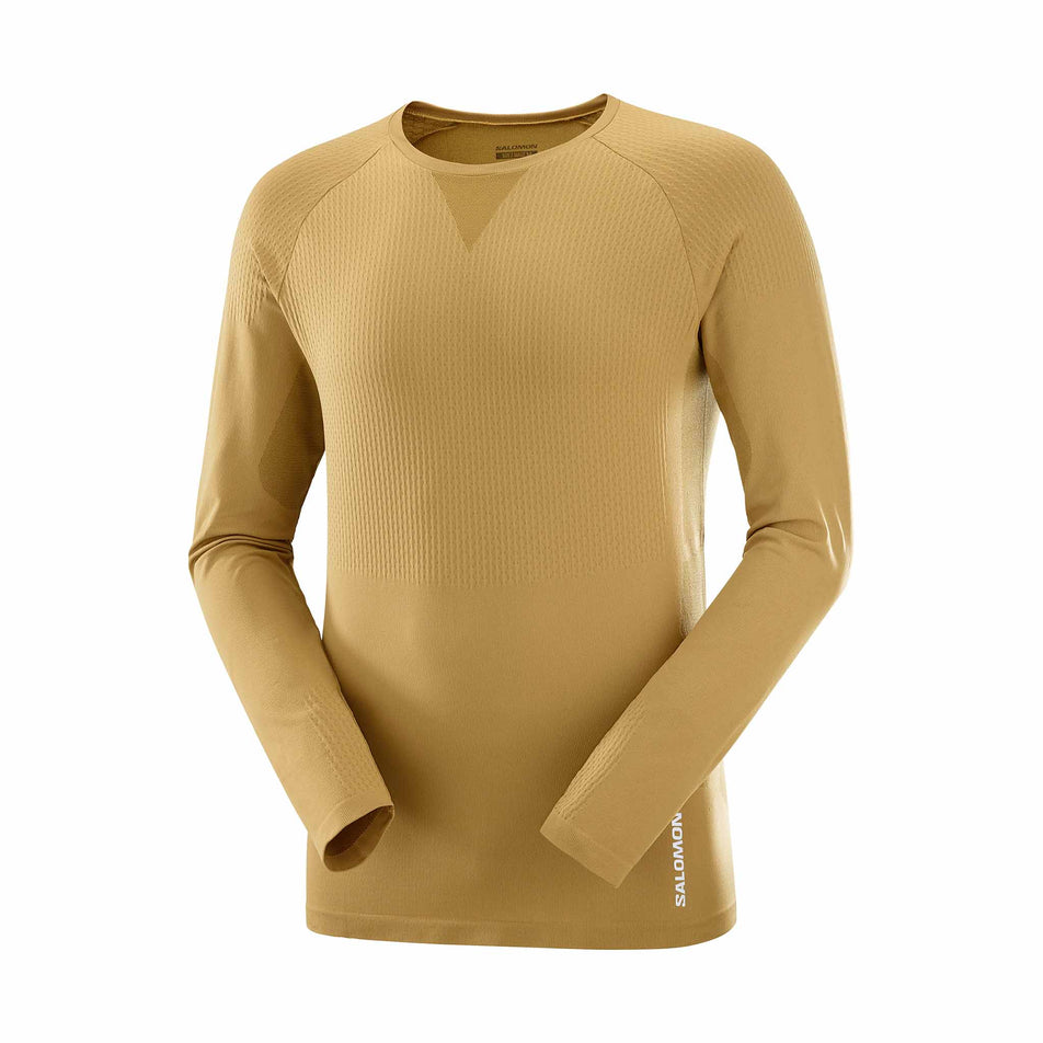 Front view of the Salomon Men's Aero Seamless Long-Sleeve T-Shirt in the Antique Bronze colourway. (8509564846242)