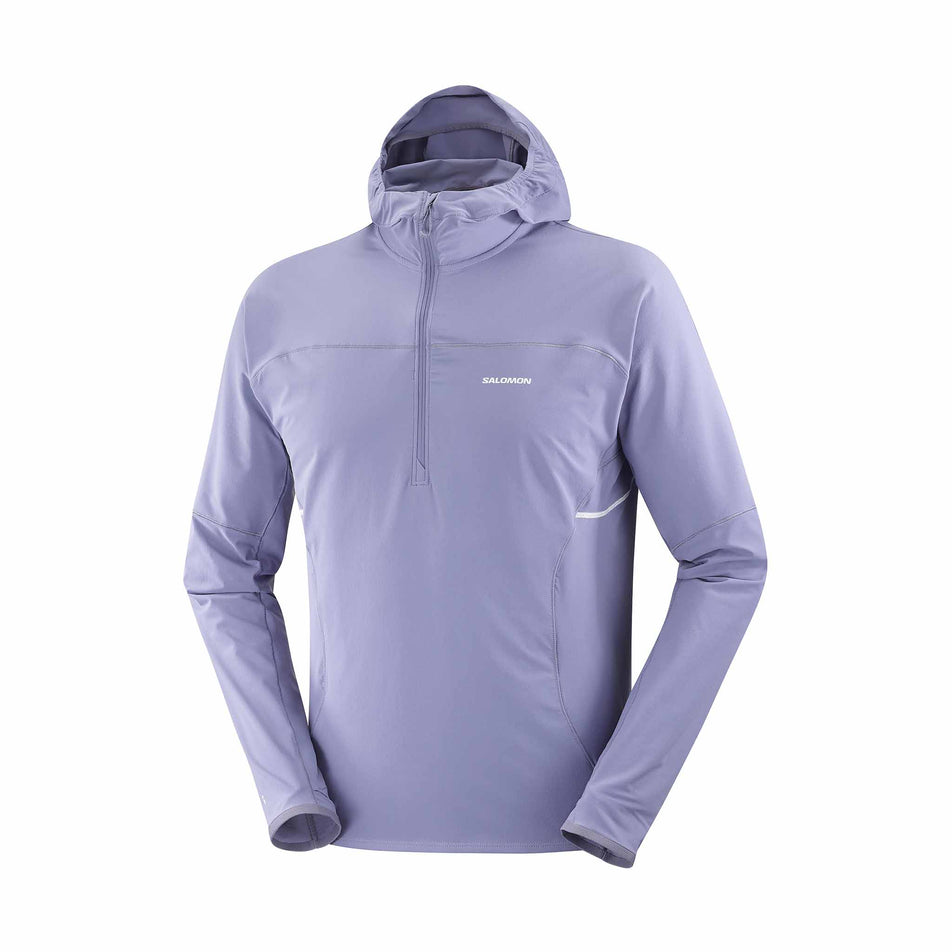 Front view of the Salomon Men's Sense Aero Hybrid Midlayer Jacket with Hood in the Blue Granite colourway. (8575574245538)
