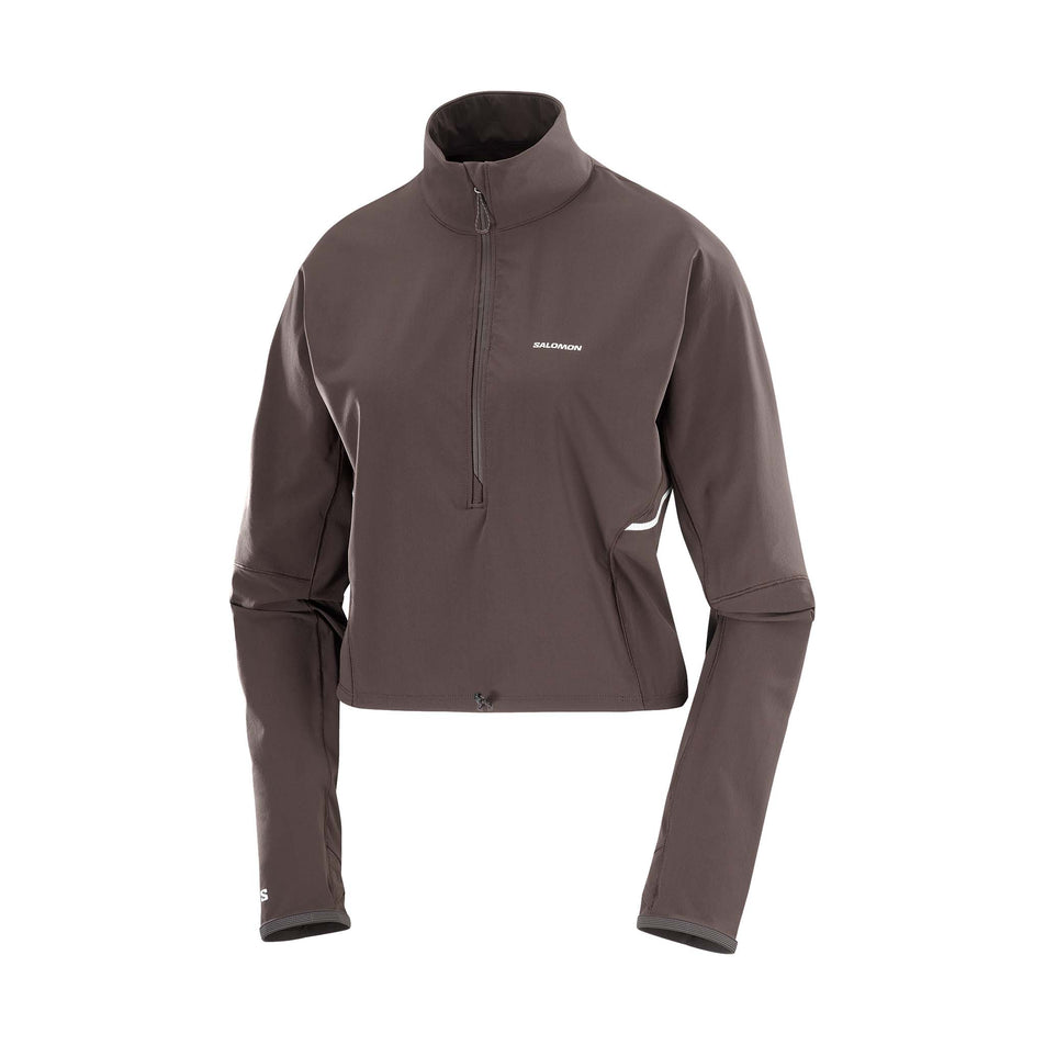 The front of the Salomon Women's Sense Aero Hybrid Cropped Half Zip Midlayer in the Coffee Bean colourway. (8577396867234)