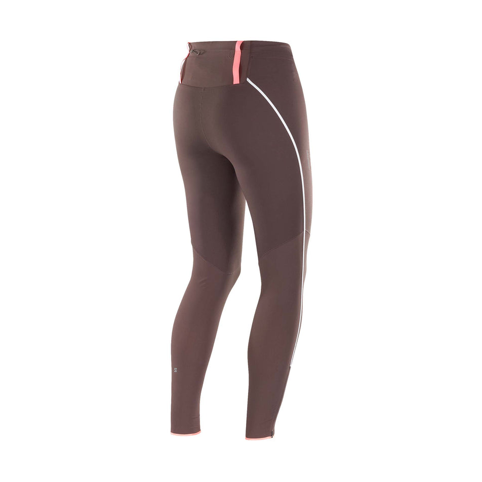 Back view of the Salomon Women's Sense Aero Stow Tights in the Coffee Bean colourway. (8574546084002)
