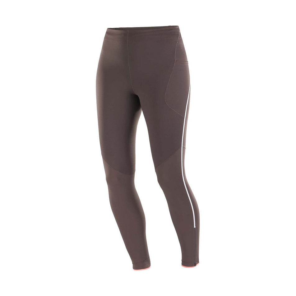 Front view of the Salomon Women's Sense Aero Stow Tights in the Coffee Bean colourway. (8574546084002)