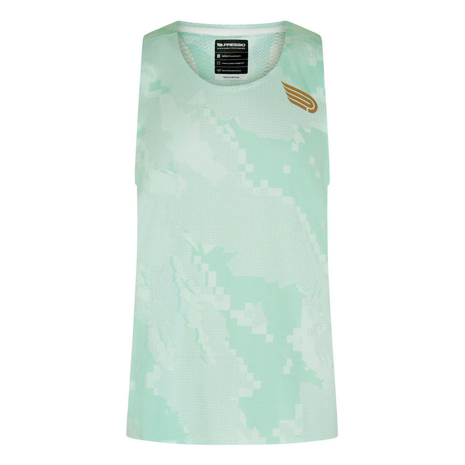 Front view of the Pressio Men's Elite Singlet in the Mint Camo colourway. (8622447952034)