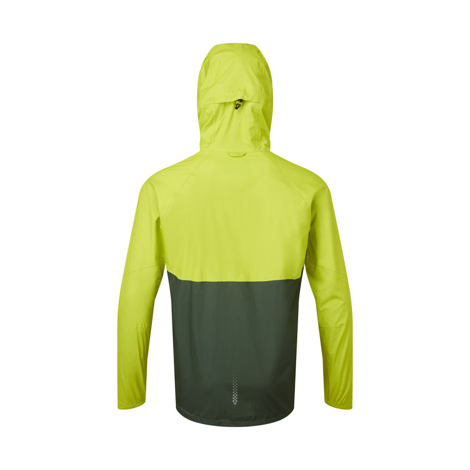 Back view of a Ronhill Men's Tech Fortify Jacket in the Dark Sage/Acid colourway. (8470624895138)