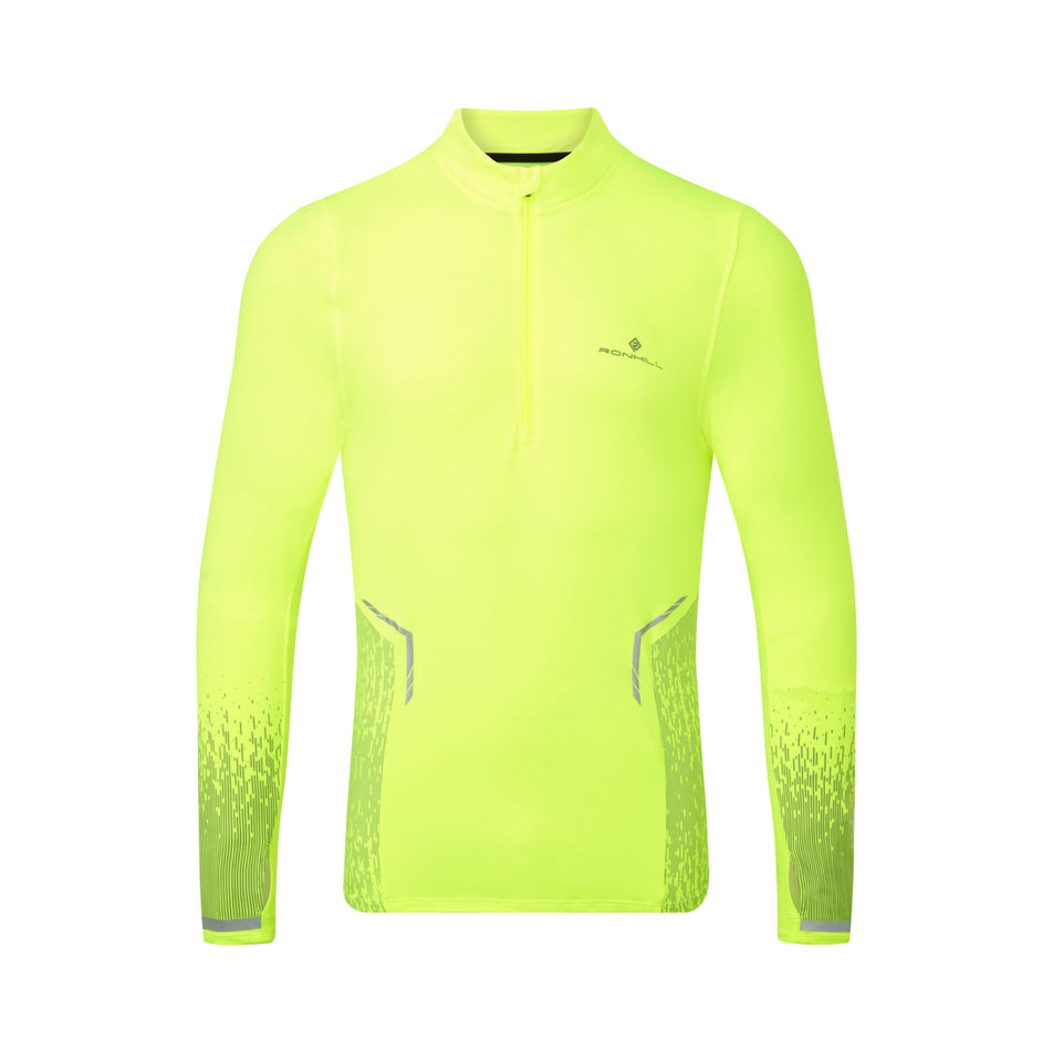 Front view of a Ronhill Men's Tech Reflect 1/2 Zip in the Fluo Yellow/Reflect colourway. (8469627207842)